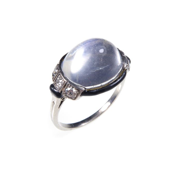 Dumont   - Art Deco moonstone, diamond and enamel ring | MasterArt